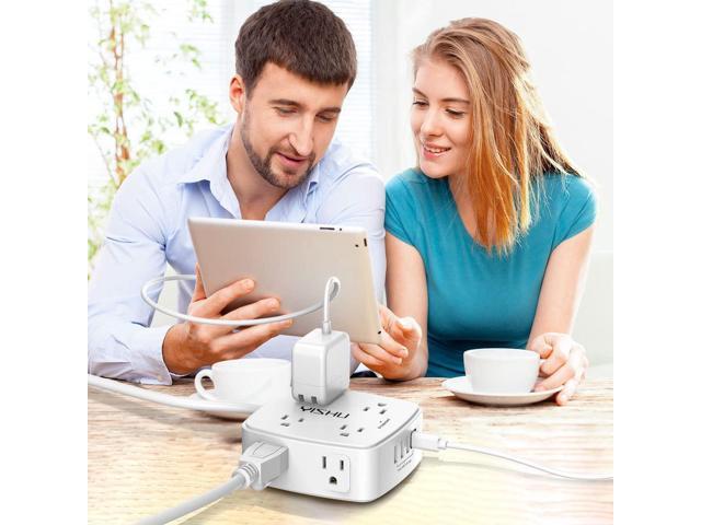 6 Ft Surge Protector Power Strip - 8 Widely Outlets with 4 USB Ports, 3 Side Outlet Extender with 6 Feet Extension Cord, Flat Plug, Wall Mount,...