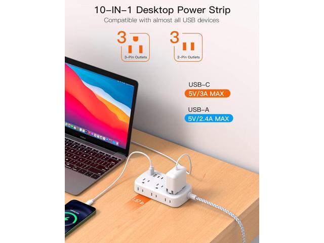 15FT Flat Extension Cord, Flat Plug Power Strip with USB C, Ultra Thin Flat Plug Extension Cord - 6 Outlets with 4 USB Ports(2 USB C Outlet), No...