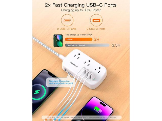 15FT Flat Extension Cord, Flat Plug Power Strip with USB C, Ultra Thin Flat Plug Extension Cord - 6 Outlets with 4 USB Ports(2 USB C Outlet), No...