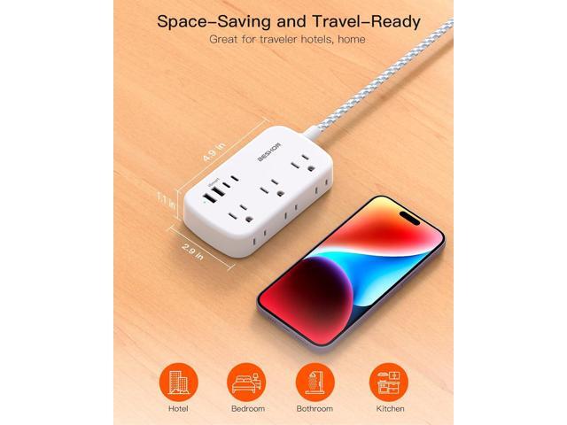 15FT Flat Extension Cord, Flat Plug Power Strip with USB C, Ultra Thin Flat Plug Extension Cord - 6 Outlets with 4 USB Ports(2 USB C Outlet), No...