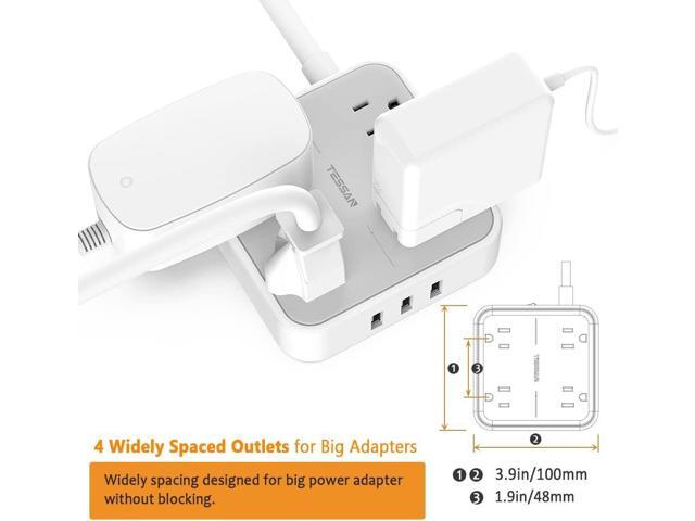 Power Strip with 3 USB Ports, TESSAN 5 ft Extension Cord Flat Plug with 4 Outlets, Indoor Desk Charging Station, Mountable Compact for Travel,...