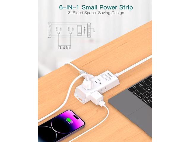 Cruise Essentials - Flat Plug Power Strip, Addtam 5 ft Ultra Flat Extension Cord with 6 Outlets Extender, No Surge Protector for Cruise Ship,...