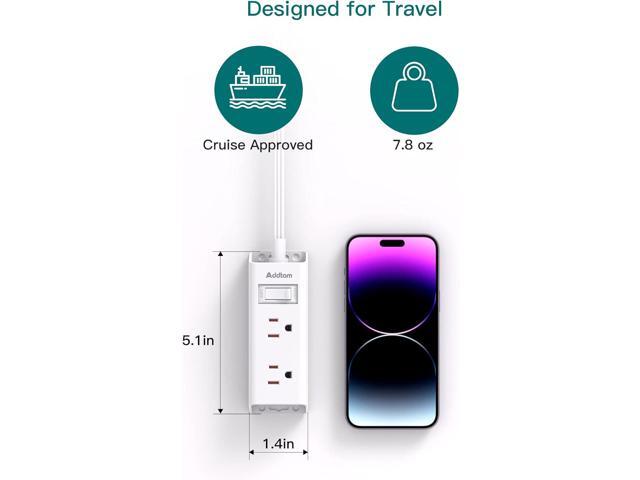 Cruise Essentials - Flat Plug Power Strip, Addtam 5 ft Ultra Flat Extension Cord with 6 Outlets Extender, No Surge Protector for Cruise Ship,...