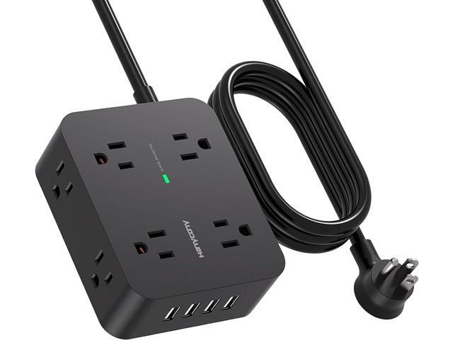 Power Strip Surge Protector, 5 Ft Exetnsion Cord with Multiple Outlets, Multi Plug Outlet Extender with 4 USB Ports, Flat Plug, Wall Mount Desk for...