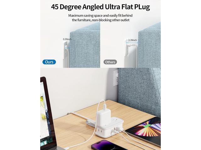 Travel Power Strip with USB C, NTONPOWER 4 Outlets 3 USB(1 USB-C), 4ft Flat Plug Extension Cord with USB C Ports, Portable Power Strip Flat Plug,...