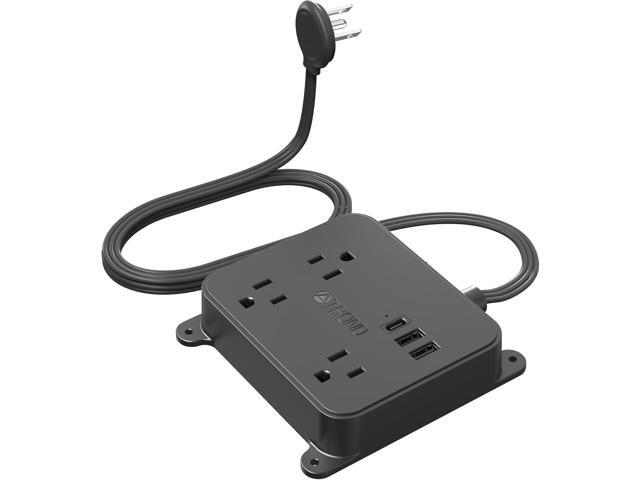 TROND Ultra Thin Flat Extension Cord, Flat Plug Power Strip with 3 USB Charger, 3 AC Outlets Desktop Charging Station, Wall Mount Low Profile Power...
