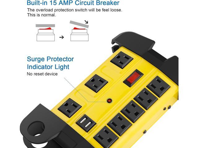 Heavy Duty Power Strip with USB, Workshop 8 Outlet Surge Protector 2700 Joules, Industrial Metal 15Amp Power Strip, 6FT Extension Cord and Wide...
