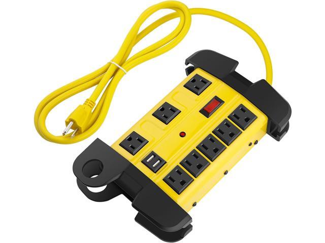 Heavy Duty Power Strip with USB, Workshop 8 Outlet Surge Protector 2700 Joules, Industrial Metal 15Amp Power Strip, 6FT Extension Cord and Wide...