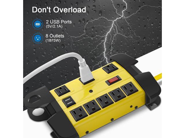 Heavy Duty Power Strip with USB, Workshop 8 Outlet Surge Protector 2700 Joules, Industrial Metal 15Amp Power Strip, 6FT Extension Cord and Wide...
