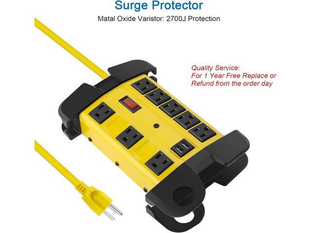 Heavy Duty Power Strip with USB, Workshop 8 Outlet Surge Protector 2700 Joules, Industrial Metal 15Amp Power Strip, 6FT Extension Cord and Wide...