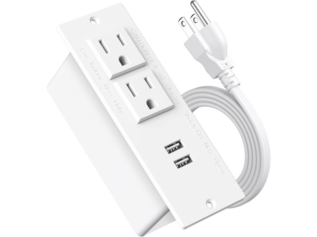 Conference Recessed Power Strip Socket 6.56Ft Cord,Desktop Power Grommet Power Strip with 2-Outlet & 2 USB Ports,Furniture Flush Mount Charging...