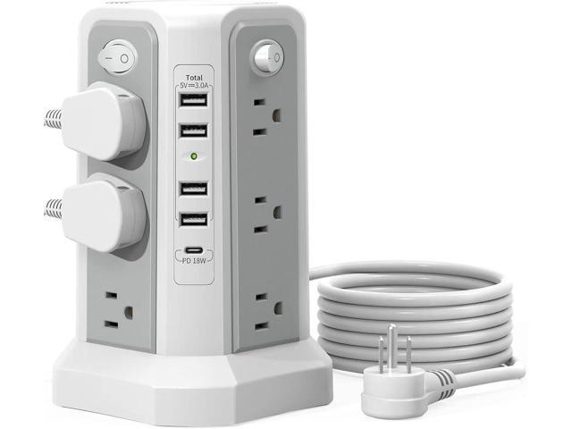 Surge Protector Power Strip Tower with USB C Port(PD18W),10FT Extension Cord with 12 AC Outlets 5 USB Charging Ports, PASSUS Power Tower Surge...