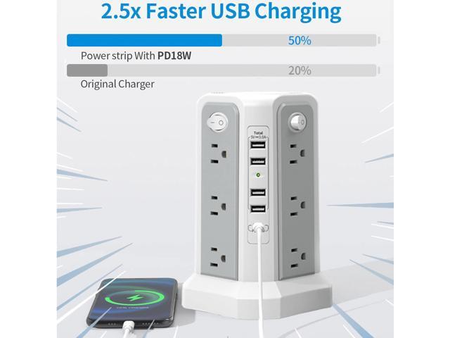 Surge Protector Power Strip Tower with USB C Port(PD18W),10FT Extension Cord with 12 AC Outlets 5 USB Charging Ports, PASSUS Power Tower Surge...