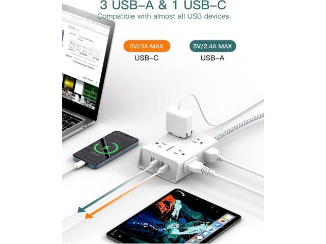 Surge Protector Power Strip - 8 Widely Outlets with 4 USB Ports(1 USB C Outlet), Addtam 3-Side Outlet Extender Strip with 5Ft Extension Cord, Flat...