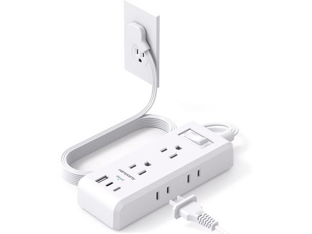 Flat Plug Power Strip, HANYCONY Ultra Thin Extension Cord, 6 Outlets 3 USB Ports(2 USB C), 5ft Multiple Outlet Extender with Wall Mount No Surge...