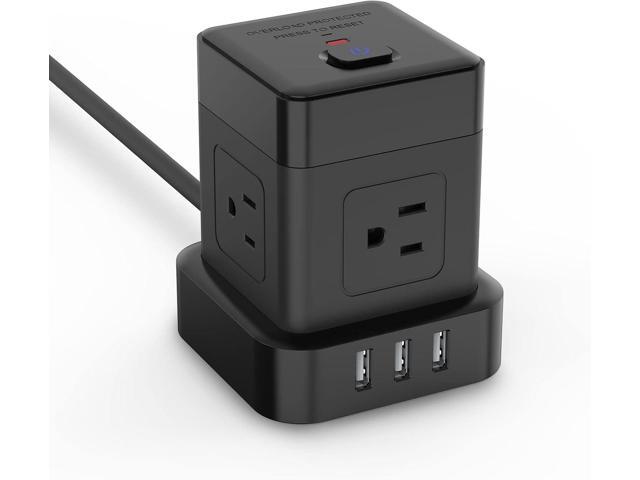 Baykul Cube Power Strip 5 FT, Flat Plug Extension Cord Black, 3 USB, USB-A, Compact Cube, Travel Friendly, Fire-Resistant Shell, Overload...
