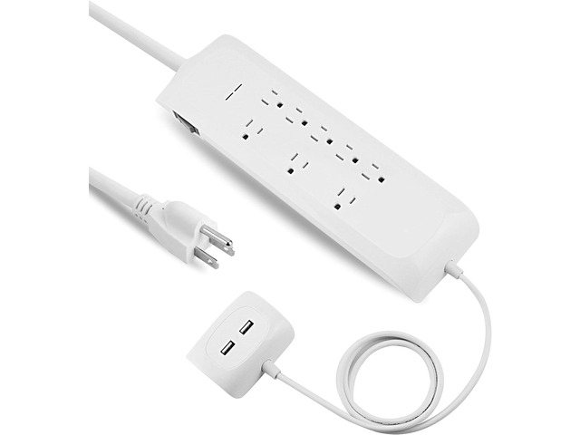8 Outlet Surge Protector Power Strip with2 USB Charging Ports (2.4A), 6 + 4 FT Extension Cord with Straight Plug, 2400 Joules Overload...