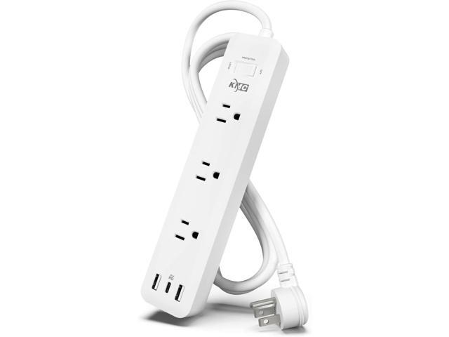KMC USB-C PD Surge Protector 3-Outlet Power Strip, 30W Power Delivery USB-C Port, 2 USB-A Ports, 980J Surge Protection, 6-Foot Extension Cord, White