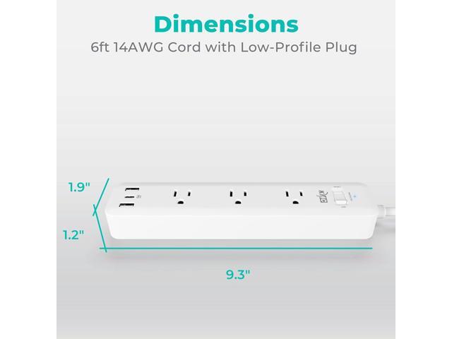KMC USB-C PD Surge Protector 3-Outlet Power Strip, 30W Power Delivery USB-C Port, 2 USB-A Ports, 980J Surge Protection, 6-Foot Extension Cord, White