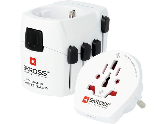 Skross Pro World Travel Adapter, 3-Pole Travel Adaptor with Slide System, Designed in Switzerland for More Than 205 Countries, 1.103175 White