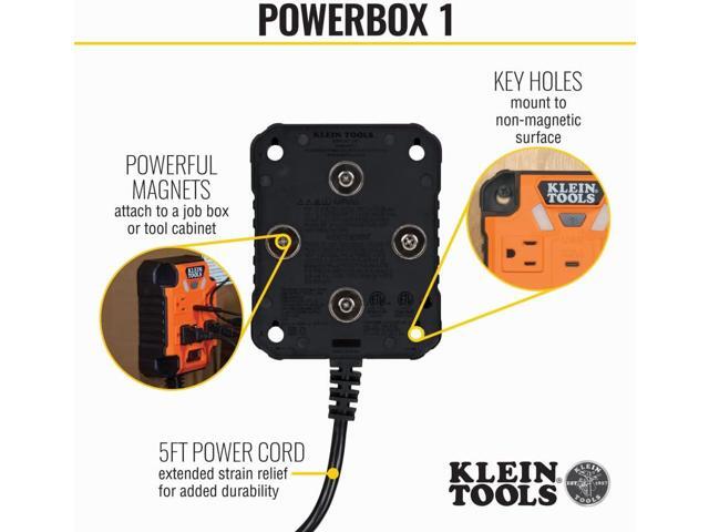 Klein Tools 29601 Magnetic Power Strip with Surge Protector, Extension Cord, 4 Outlets, 3 USB Ports, 5-Foot Cord, Power Supply Box with Light,...