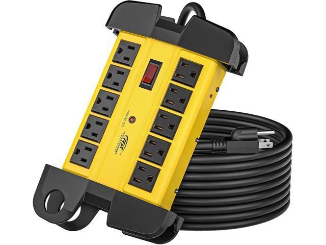 CRST 10-Outlets Heavy Duty Power Strip Metal Surge Protector with 15 Amps, 15-Foot Power Cord 2800 Joules for Garden, Kitchen, Office, School, ETL...