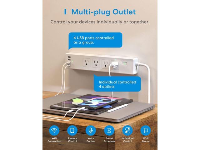 Meross Smart Power Strip Compatible with Apple HomeKit, Siri, Alexa, Google Home and SmartThings, WiFi Surge Protector with 4 AC Outlets, 4 USB...