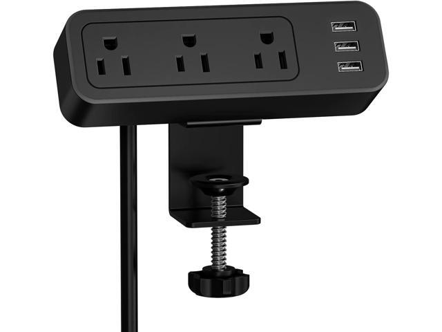 Desk Power Strip JSVER Desk Clamp Power Strip, Desk Mount USB Charging Power Station, Desk Multi-Outlets, 3 AC Outlets 6.5 ft Extension Cord...
