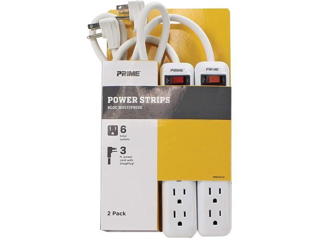 Prime Wire & Cable PB8100X2 6-Outlet Power Strip with Right Angle Plug and 14-3 SJT 3-Feet Cord, 2-Pack,White