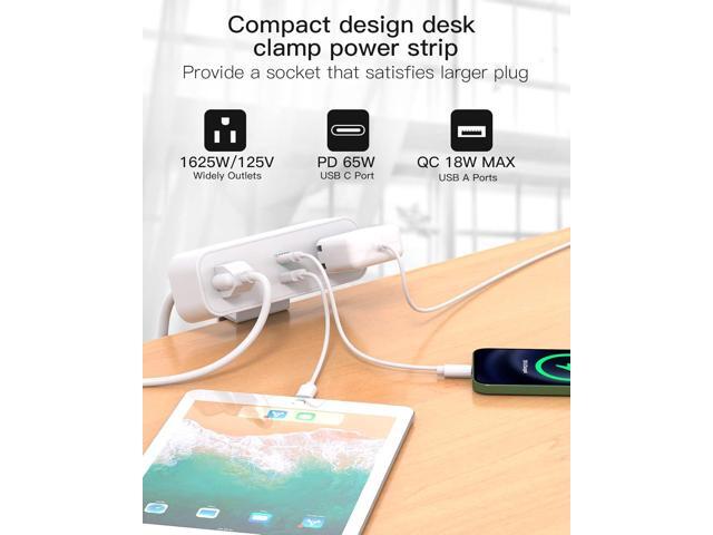 Desk Clamp Power Strip, 65W 10ft Extension Cord- 2 Outlets Desktop Power Strip with USB C 65W, USB A(QC 18W) Desktop Desk Clamp Power Station for...