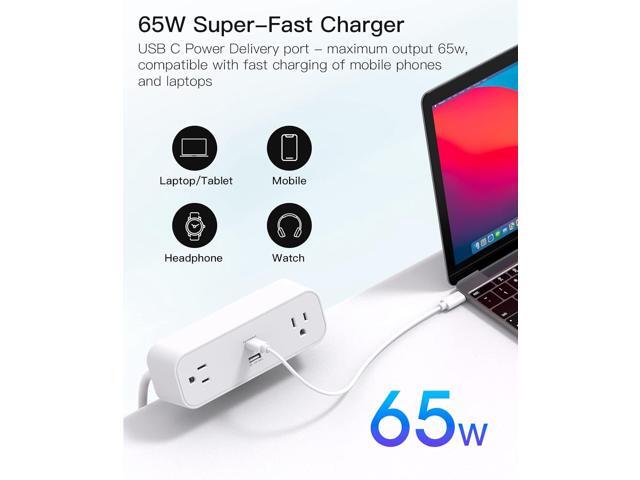 Desk Clamp Power Strip, 65W 10ft Extension Cord- 2 Outlets Desktop Power Strip with USB C 65W, USB A(QC 18W) Desktop Desk Clamp Power Station for...