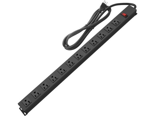 Metal Wall Mount Power Strip, Mountable Power Outlet with 12 AC Outlets, Aluminum Alloy Mount Power Socket with Switch, 6 FT SJT 3/C 14AWG Power...
