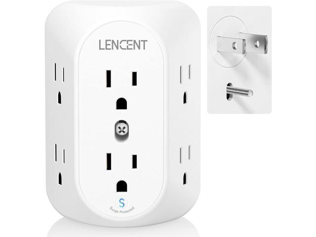 LENCENT 2 Prong Power Strip, 3 to 2 Prong Grounding Outlet Adapter, Polarized Plug, Surge Protector, 3-Sided 6 Outlets Widely Spaced Extender,...