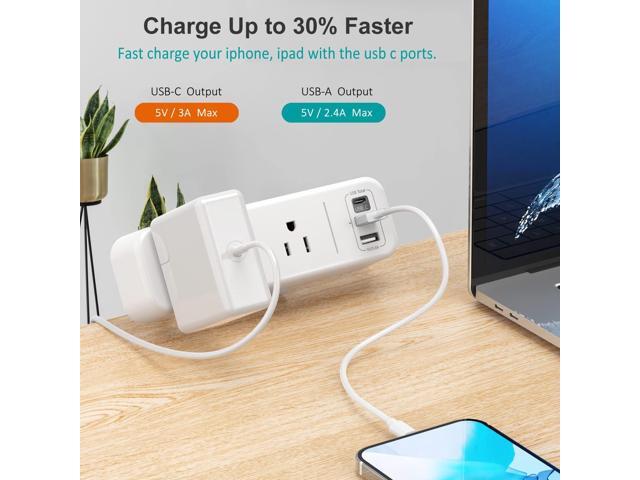 Desk Clamp Power Strip with USB C, 3 Outlets Desktop Mount Power Station with 6.5 ft Plug Extension Cord, White