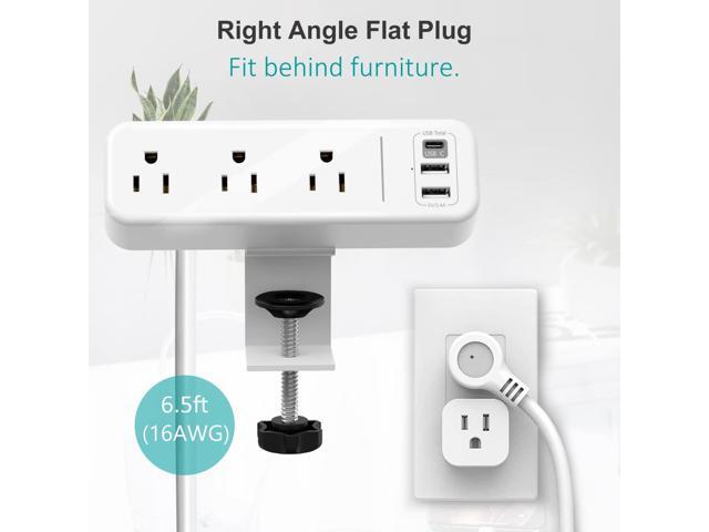Desk Clamp Power Strip with USB C, 3 Outlets Desktop Mount Power Station with 6.5 ft Plug Extension Cord, White
