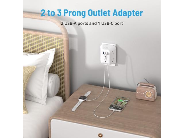 TROND 2 Prong Power Strip USB, 2 to 3 Prong Outlet Adapter, 5 Outlet Splitter with 3 USB Ports(1 USB-C), Wall Mount 1440J Surge Protector with...