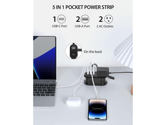 BEVA Travel Power Strip with USB C Ports, 4FT Extension Cord, 2 Outlets, 3 USB Ports, Cruise Ship Essentials (3.4A Charge, Black)