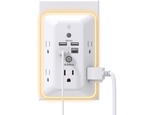 Surge Protector, Outlet Extender with Night Light, Addtam 5-Outlet Splitter and 4 USB Ports(1 USB C), Multi Plug Wall Outlet for Home Office Dorm...