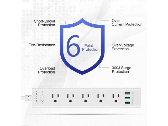 2 Prong Power Strip, 5 FT Extension Cord Surge Protector, 5 Outlets and 3 USB, 13A/1625W, Polarized Two Prong to Three Prong Outlet Adapter...