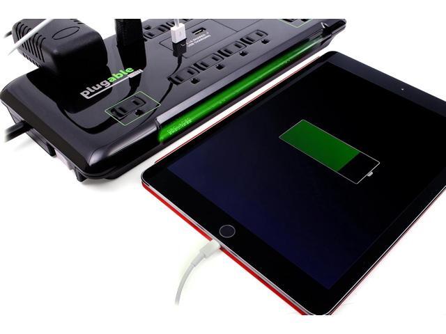 Plugable Surge Protector Power Strip with USB and 12 AC Outlets, Built-in 10.5W 2-Port USB Charger for Android, Apple iOS, and Windows Mobile...