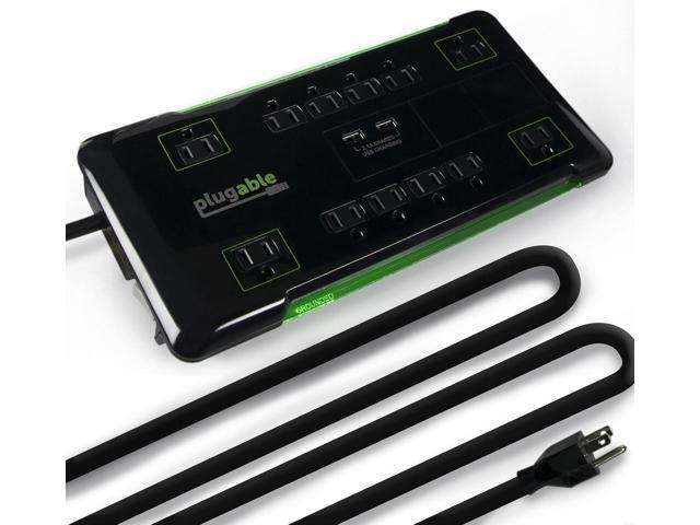Plugable Surge Protector Power Strip with USB and 12 AC Outlets, Built-in 10.5W 2-Port USB Charger for Android, Apple iOS, and Windows Mobile...