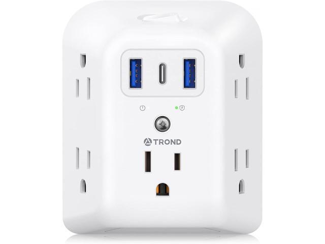 TROND Surge Protector Outlet Extender - 5 Outlet Splitter with 3 USB Ports (1 USB C), Multi Plug Expander with ON/Off Switch, 3 Sided Multiple Wall...