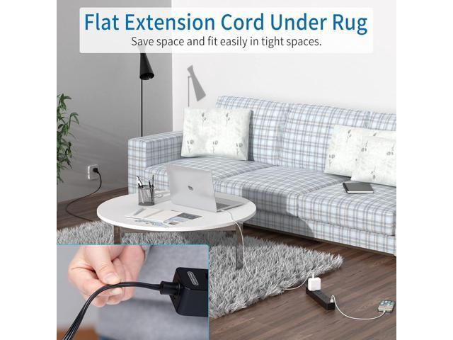 Flat Extension Cord 15 Ft, NTONPOWER Ultra Thin Under Carpet, Rug, Door, Wall Mount Power Strip Plug with 4 Outlets 2 USB, Overload Protection for...