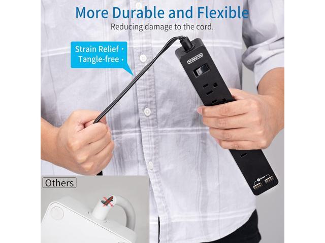 Flat Extension Cord 15 Ft, NTONPOWER Ultra Thin Under Carpet, Rug, Door, Wall Mount Power Strip Plug with 4 Outlets 2 USB, Overload Protection for...