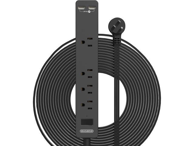Flat Extension Cord 15 Ft, NTONPOWER Ultra Thin Under Carpet, Rug, Door, Wall Mount Power Strip Plug with 4 Outlets 2 USB, Overload Protection for...
