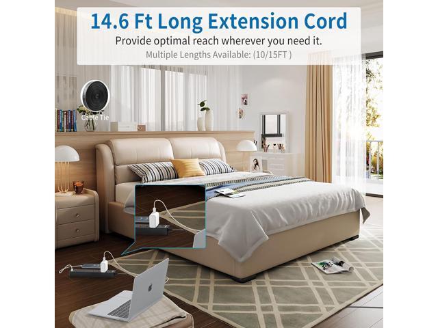 Flat Extension Cord 15 Ft, NTONPOWER Ultra Thin Under Carpet, Rug, Door, Wall Mount Power Strip Plug with 4 Outlets 2 USB, Overload Protection for...