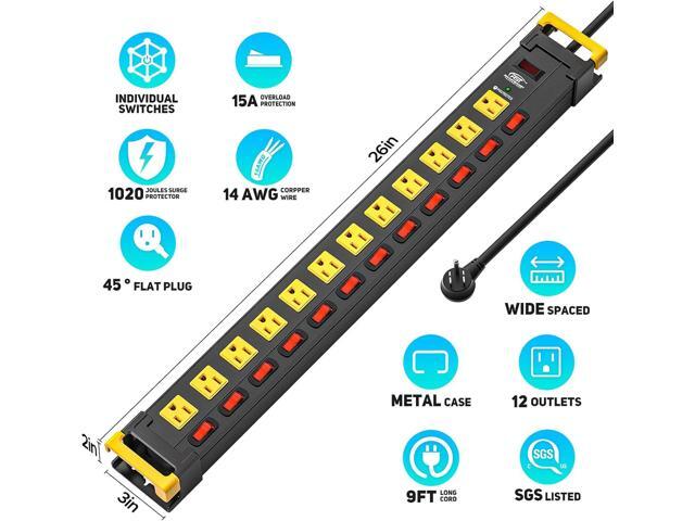 CRST 12 Outlets Long Power Strip, 9 FT Cord Metal Surge Protector Power Strip with Individual Switches, Wall Mount Power Strip with Cord Manager,...