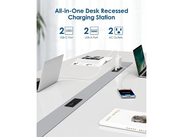 Recessed Power Strip with 30W USB C,Ultra Thin Flat Plug Power Strip,2 Outlets 4 USB Ports,Furniture Flush Mount Desk Outlet,Recessed Outlet for...