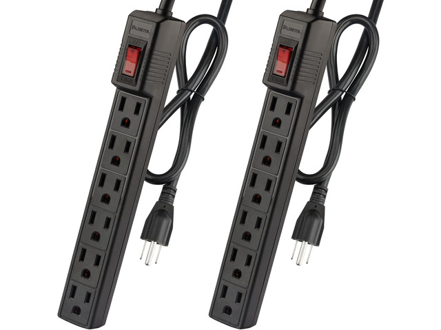 Power Strip Surge Protector 2-Pack 6 Outlets & 2 Ft Extension Cord, 1875W/15A 90 Joules, Overload & Surge Protection, Wall Mount for Home, ETL...