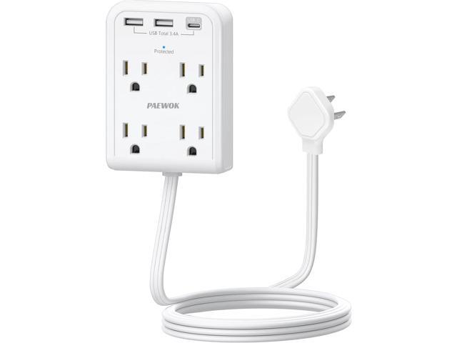 Flat Multi Plug Extender with 3 USB Wall Charger(1 Type C), 4 Outlet Wall Adapter, 4 ft Thin Extension Cord, Flat Plug Surge Protector Power Strip...